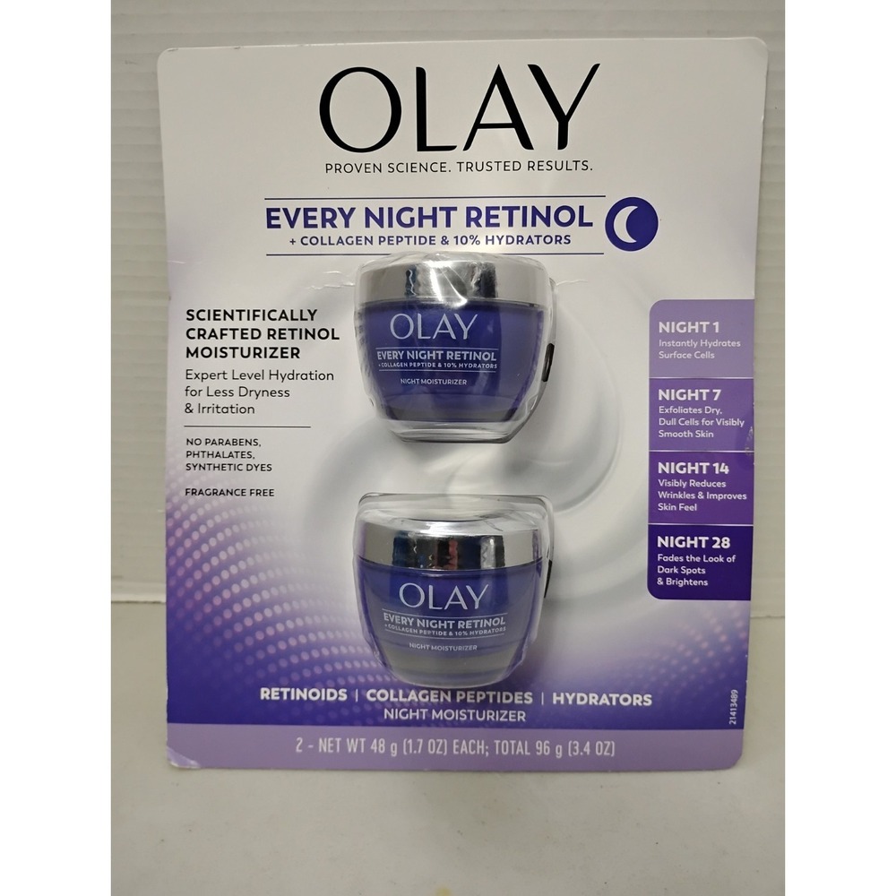 Olay Every Night Retinol Moisturizer 2-Pack Collagen Peptides 3.4oz New Sealed